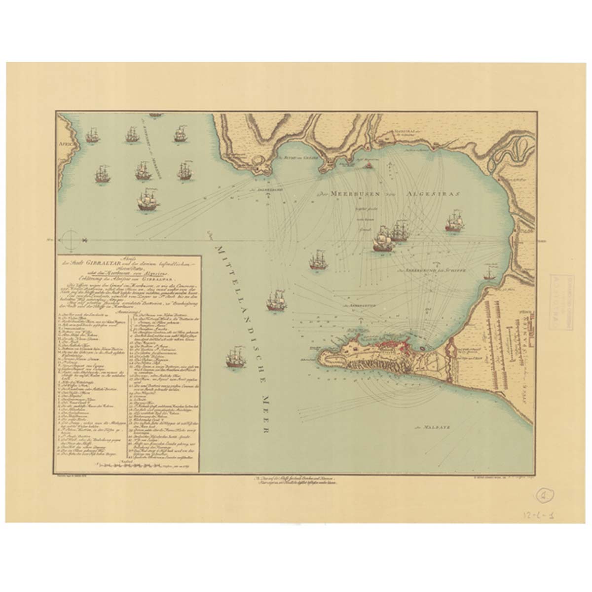 Mapa de la bahía de Gibraltar. 1750 - F. N. Rolffsen