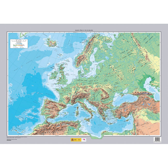 Mapa físico Europa 1:10.000.000 (lámina atlas 70cm x 50cm) ed. 2008