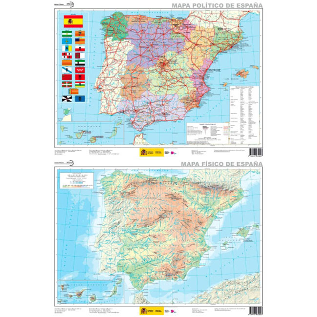 Mapa físico de España - Mapa político de España. 1:3.000.000  (plastificado)