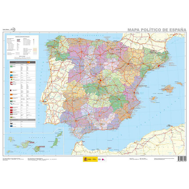 Mapa político de España 1:2.250.000  (lámina atlas 70 cm x 50 cm)
