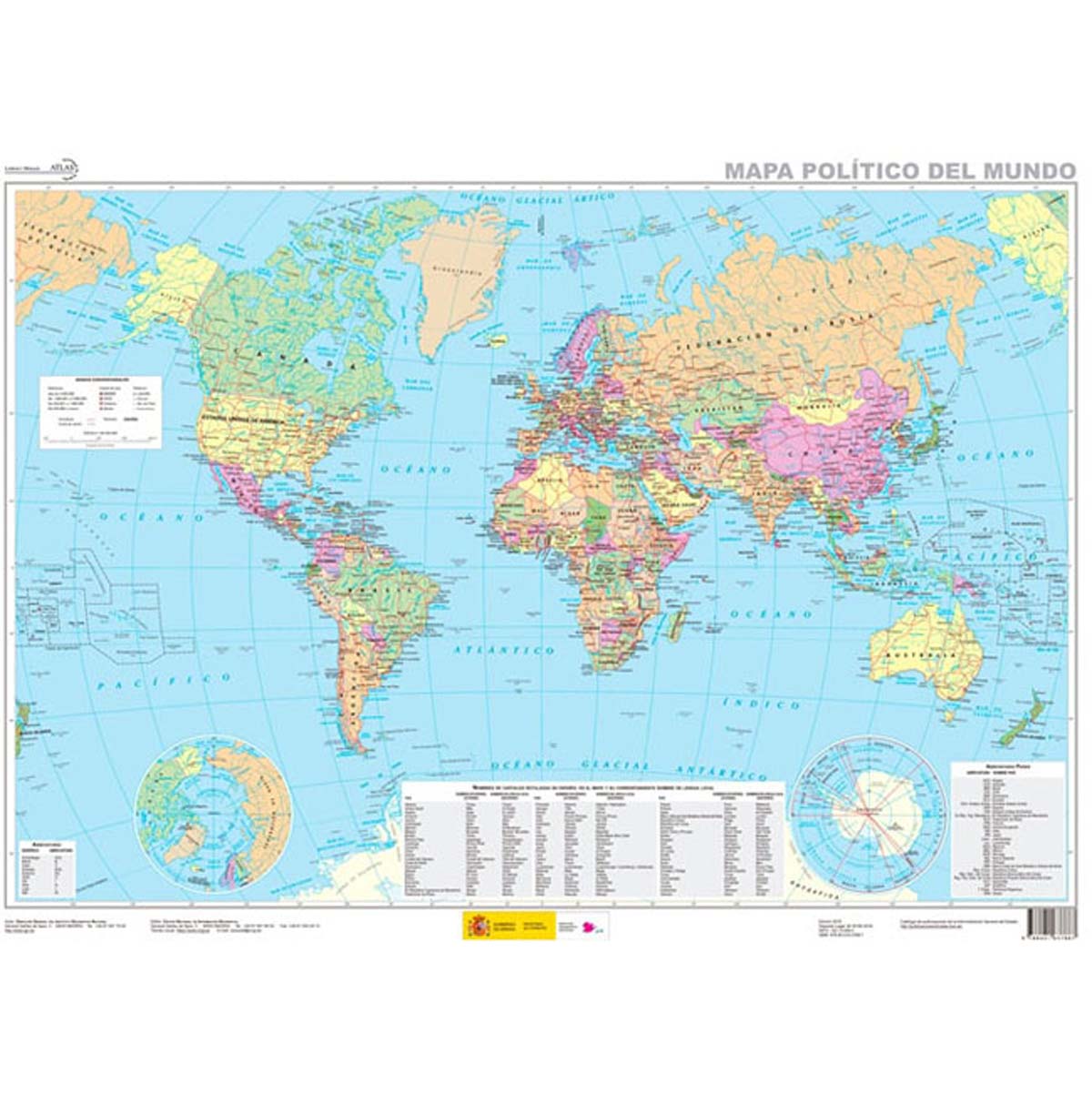 Mapa político mundo (lámina atlas 70 cm x 50 cm) edición 2016