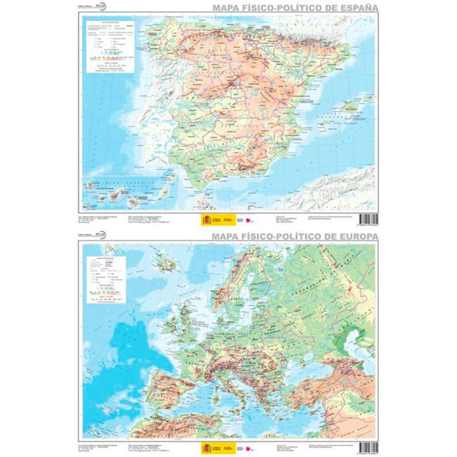 Mapa físico-político de España  - Mapa físico-político de Europa (plastificado)