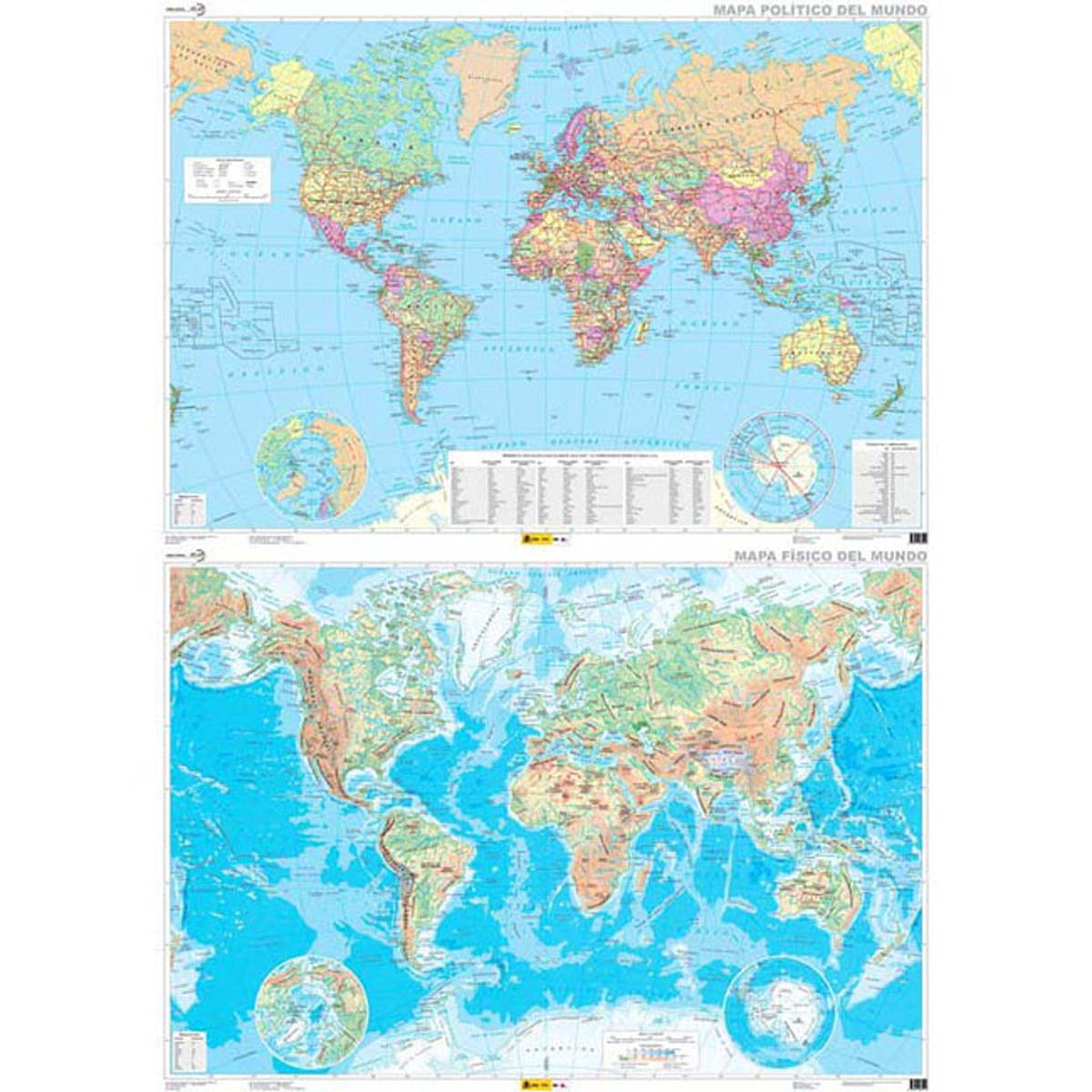 Mapa Político Mundo-Mapa Físico Mundo 2016  (mural 138 x 97) Impreso dos caras