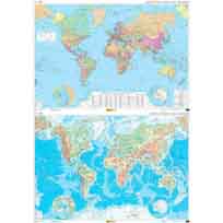 Mapa Político Mundo-Mapa Físico Mundo 2016  (mural 138 x 97) Impreso dos caras