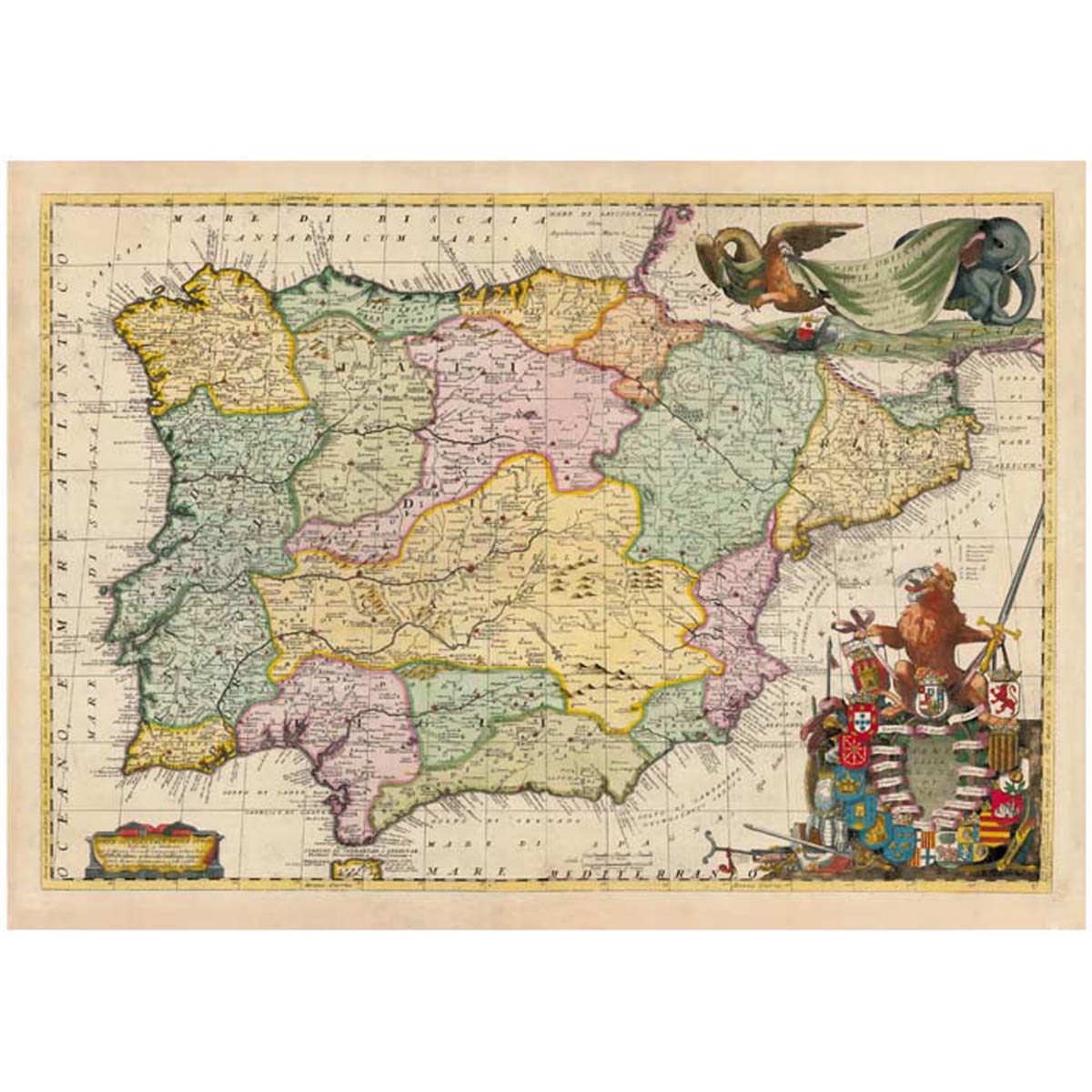 Mapa de la península Ibérica. 1691 - V.M. Coronelli