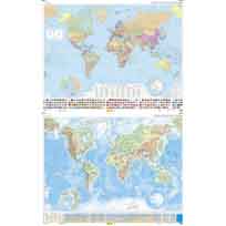 Mapa Político Mundo-Mapa Físico Mundo 2018  (mural 138 x 109) Impreso dos caras