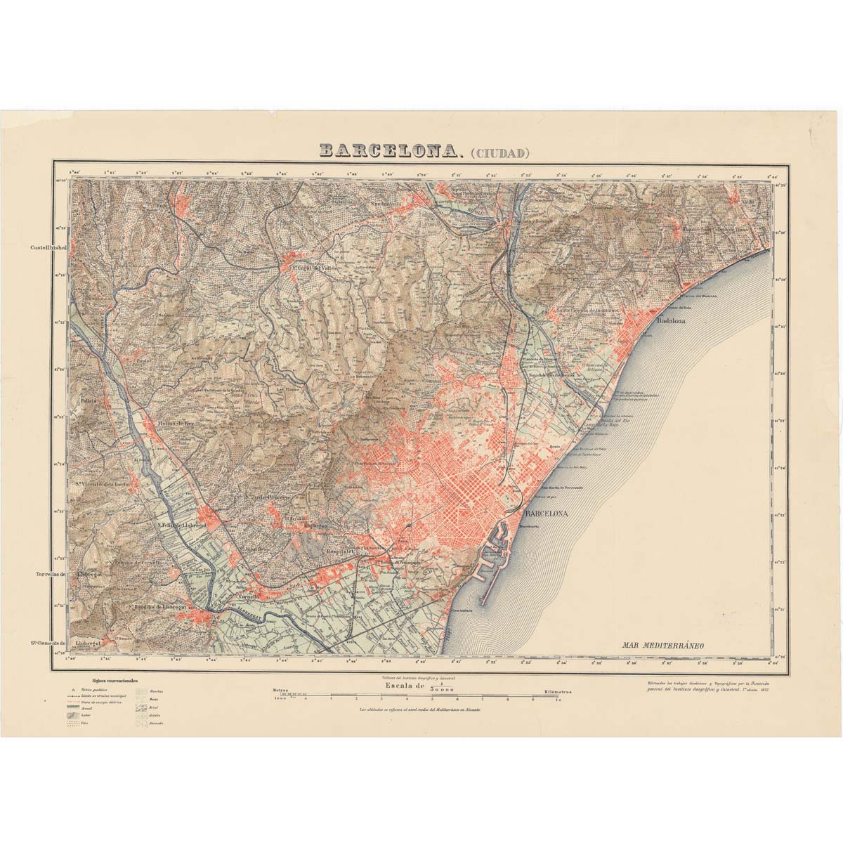 Hoja 1ª edición 1:50000 Barcelona 1927