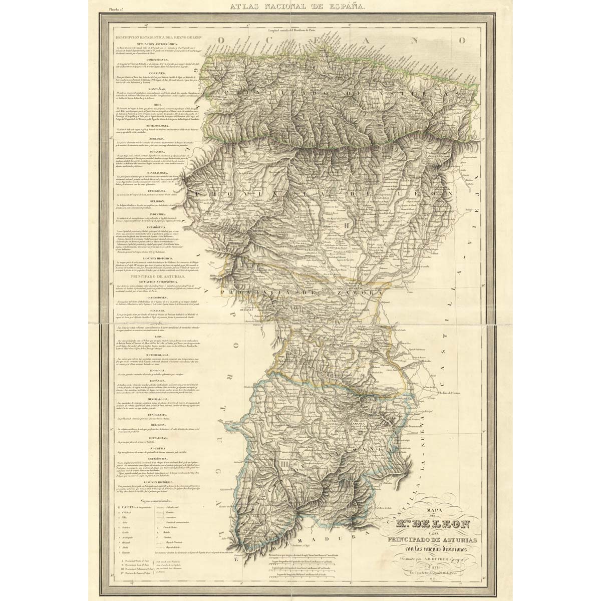 Mapa del Reyno de León y del Principado de Asturias. 1837 - A. H. Dufour
