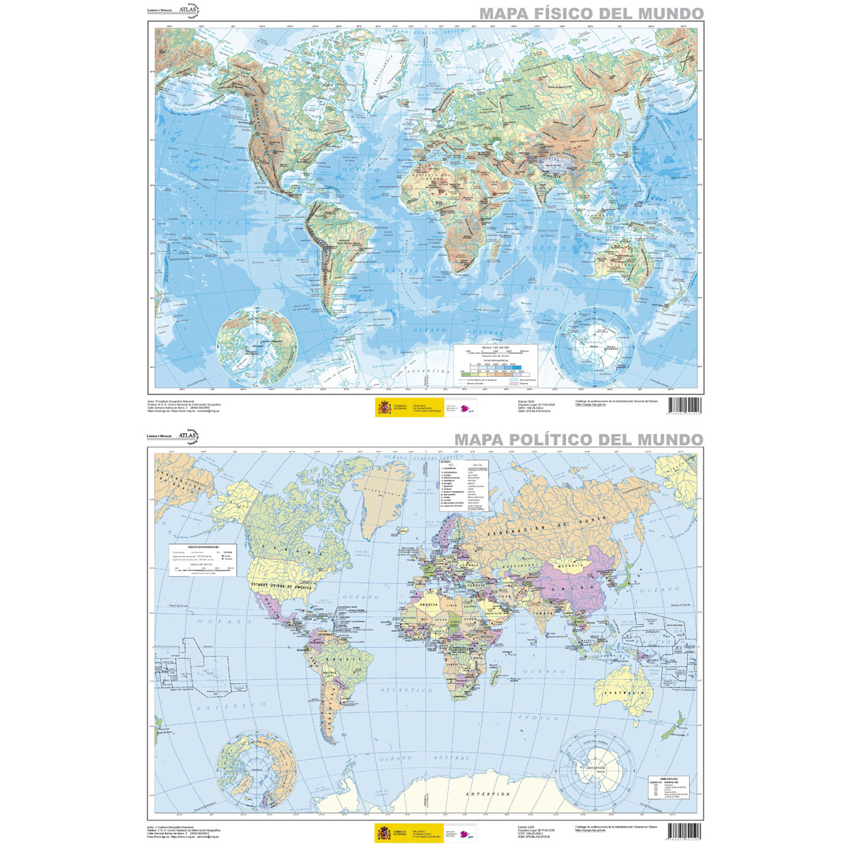 Mapa físico del mundo - Mapa político del mundo. 1:82.350.000 (plastificado)