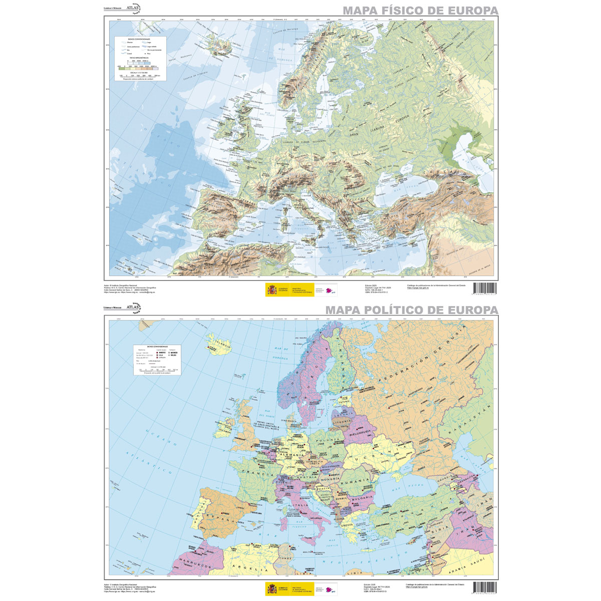 Mapa físico de Europa - Mapa político de Europa. 1:13.725.000 (plastificado)