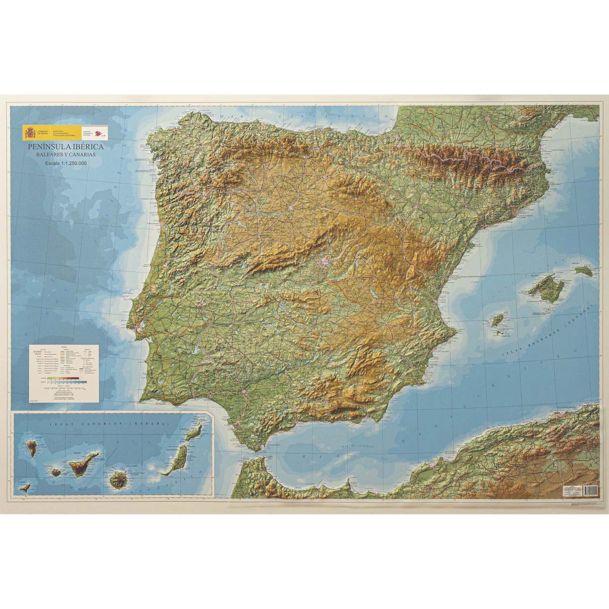 Relieve de la Península Ibérica, Baleares y Canarias en 3D a 1:1.250.000 ed.2025