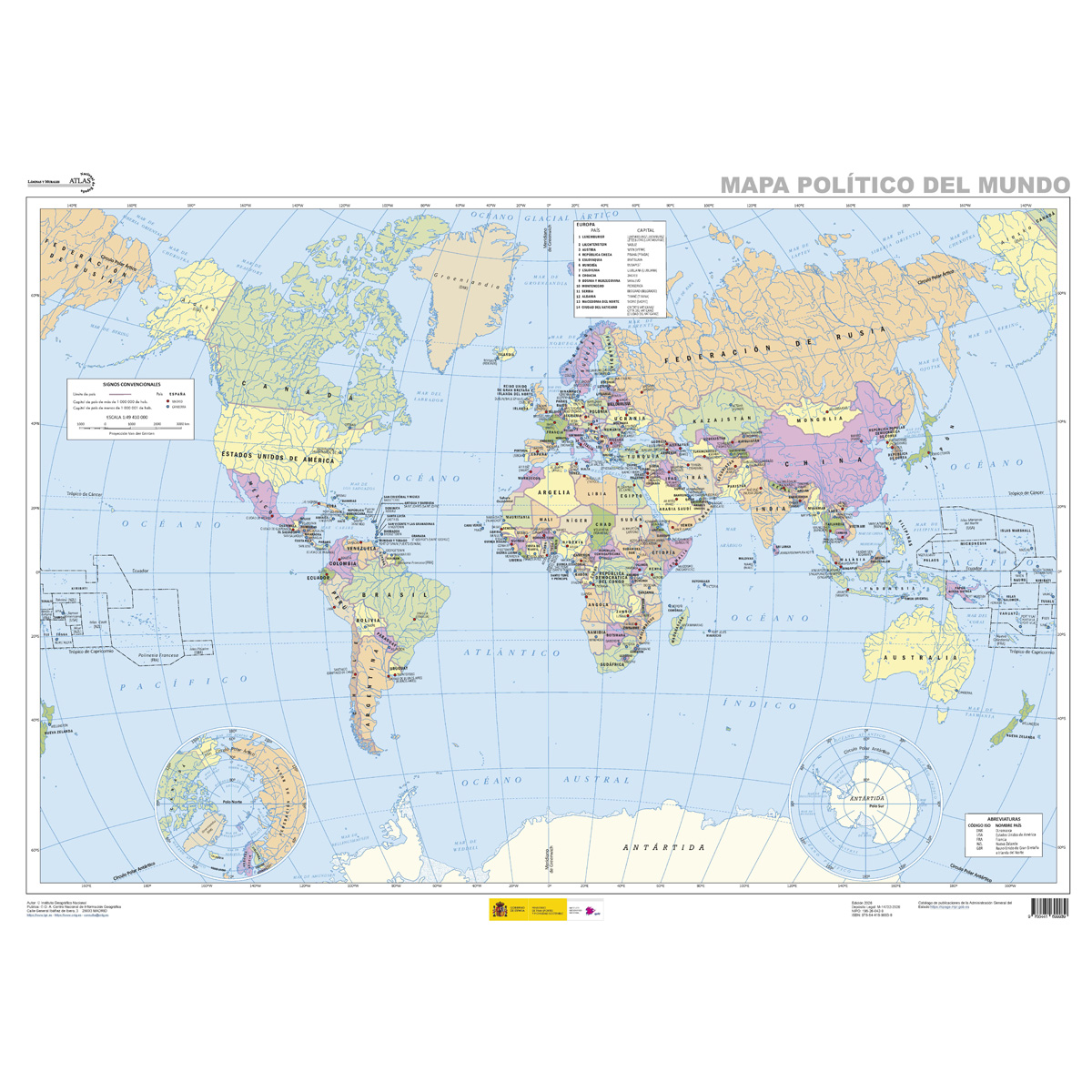 Mapa político mundo (lámina atlas 87 cm x 61 cm) edición 2026