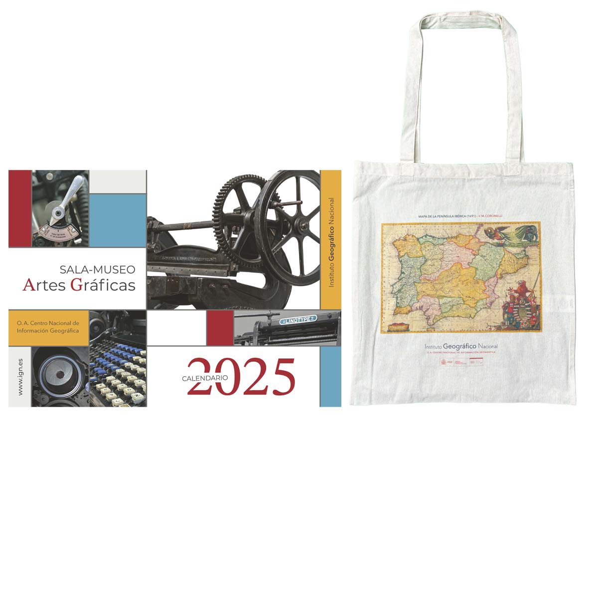 Pack - Calendario 2025 + Bolsa tela (Mapa de la península Ibérica - Coronelli)
