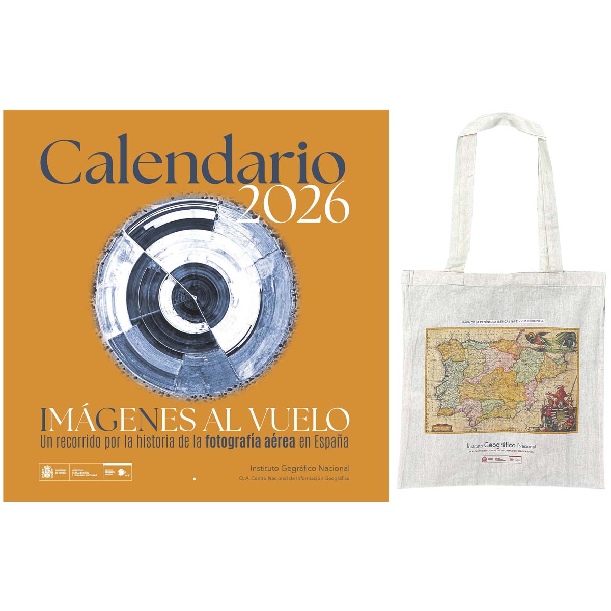 Pack - Calendario Pared 2026 + Bolsa tela (Mapa de la P. Ibérica - Coronelli)