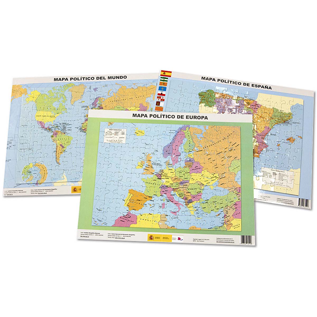 Pack de puzles magnéticos - Mapas políticos de España, Europa y el Mundo.